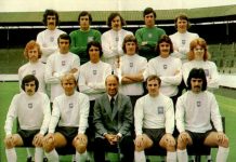 Mel Holden, front row far right, with Bobby Charlton (centre) at Preston in the 1973-74 season.