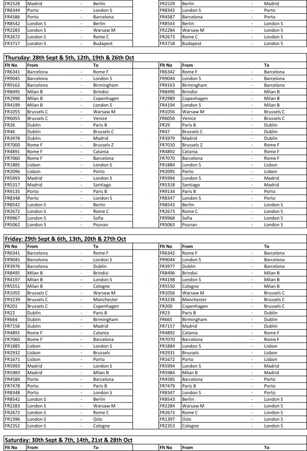 Ryanair Flight Cancellations (September 2017 to October 2017) 2 of 3