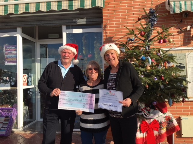 The picture shows Annette English of the Children’s Home receiving a cheque for €760 from Worshipful Brother Gordon Ramshead and his partner Sheila Fairbairn.
