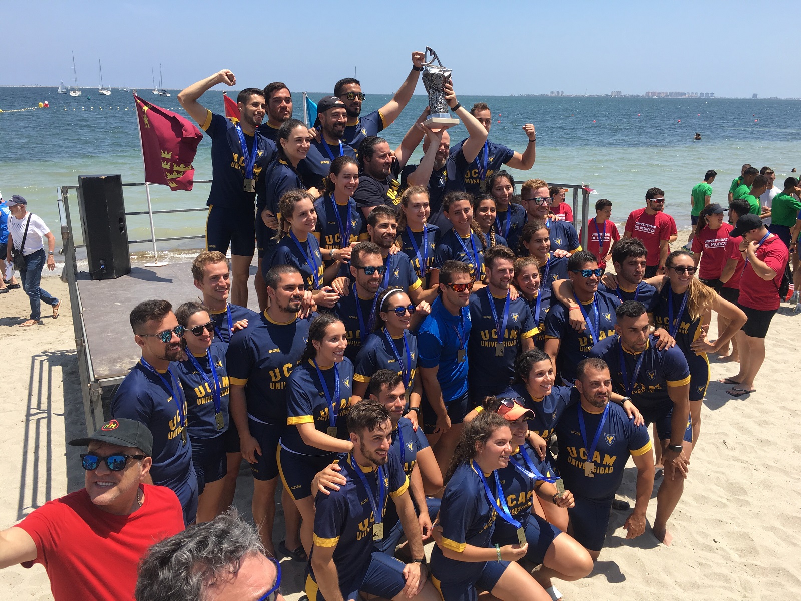 San Antonio Catholic University UCAM celebrate winning the XX edition of the Inter Universities Regatta.