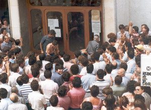 Demonstrating outside the municipal offices