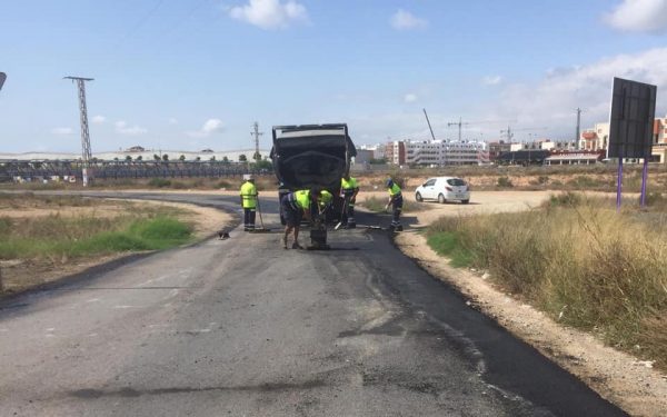 Council engineers filling the potholes on Thursday