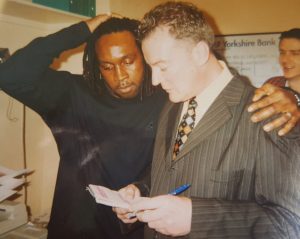 Nigel Benn with journalist Andrew Atkinson.