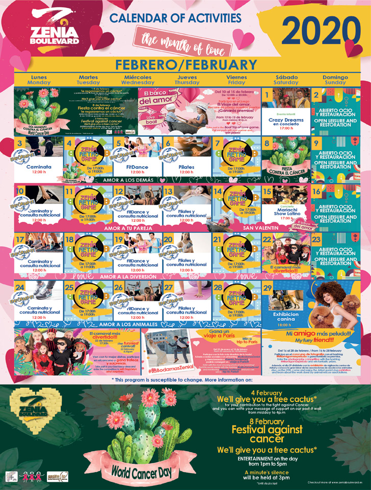 La Zenia Bouevard - Calendar of Activities for February 2020