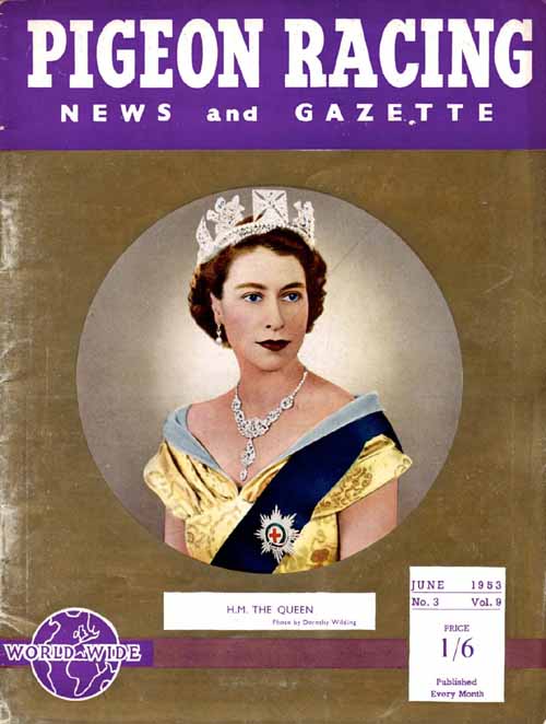 HM The Queen: Front cover of Pigeon Racing News and Gazette in 1953.