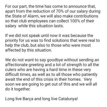 A translation of the statement made by Messi