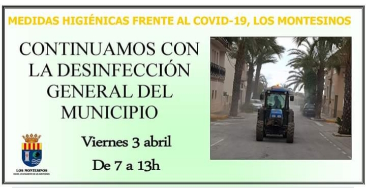 Ayuntamiento de Los Montesinos to undertake another disinfecting on April 3