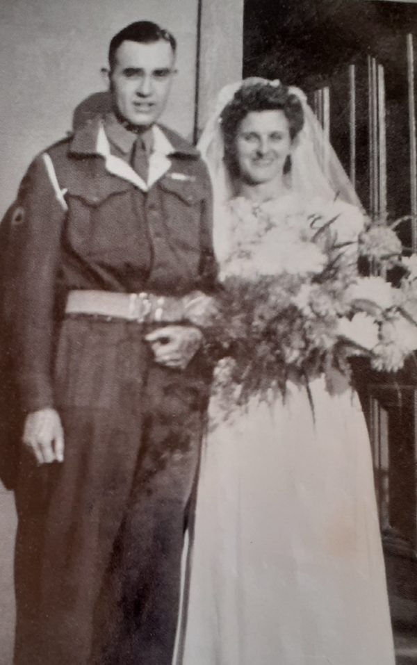 Jim and Mary Jolly on their wedding day November 14, 1945.