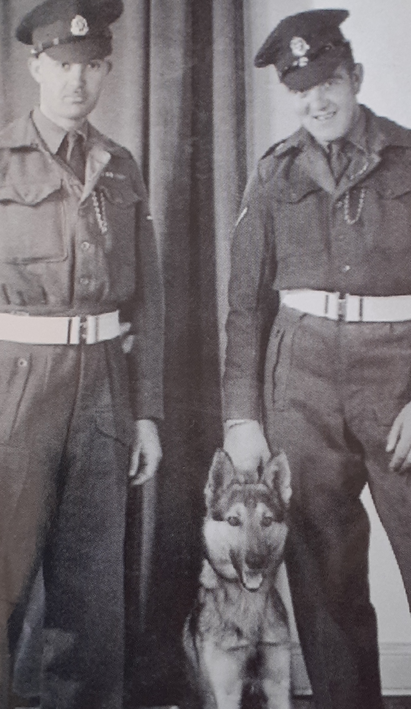 Military police Jim and Des with Tref the dog.