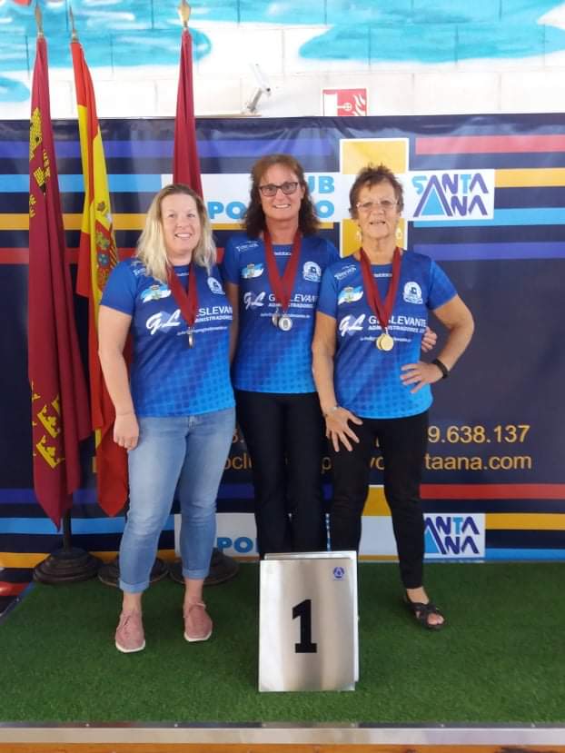 Club Natacion Torrevieja Masters swimmers (left to right) Christine Johnson, Vicki Connolly and Beryl Altabas, medal winners at the 2020 IV Campeonato Regional Open Masters in Santa Ana, Murcia on March 7, prior to lockdown.