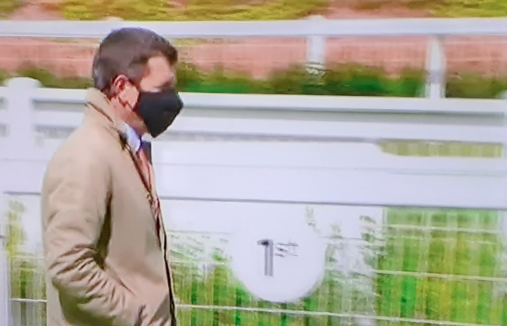 Trainer Andrew Balding: masked in COVID-19 protocol.