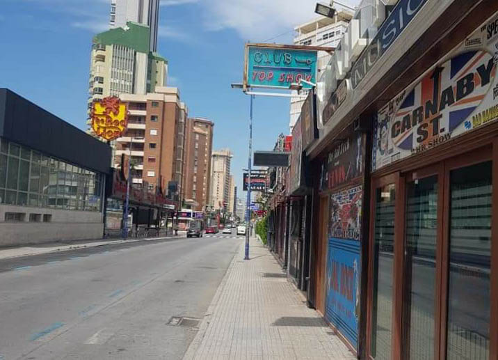 Deserted streets in Benidorm.