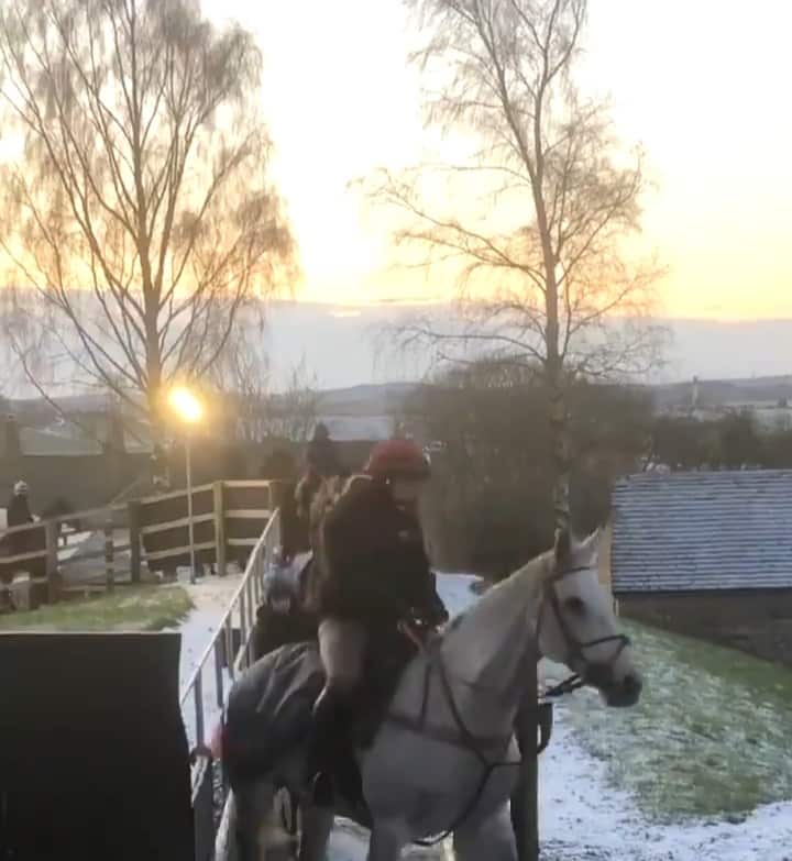 Lake View Lad breaks the ice through the dip in -8 temperatures on Saturday morning. Photo: Nick Alexander