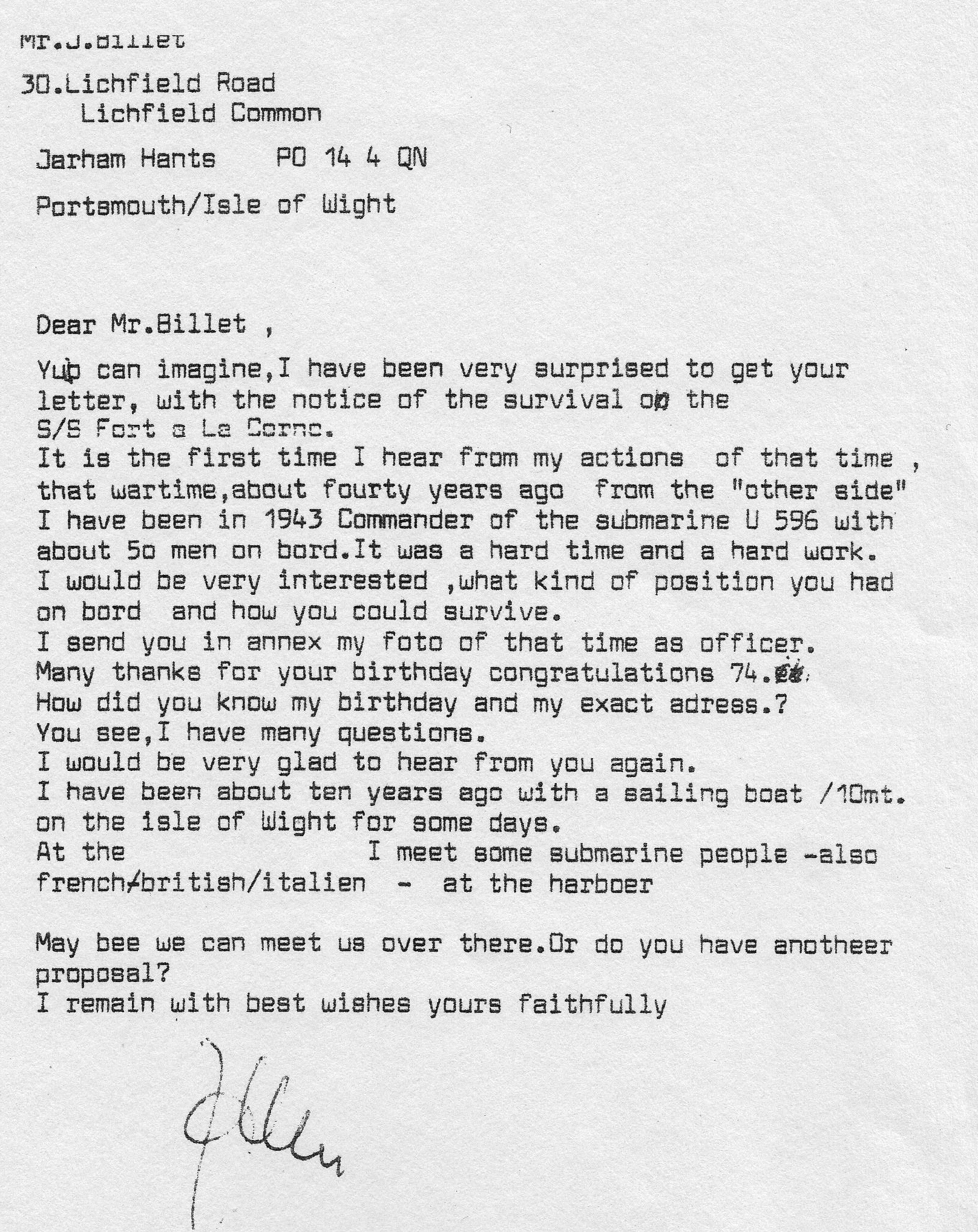 Letter from Gunter Hahn