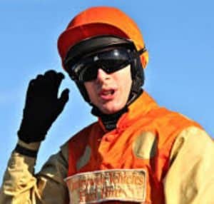 Tom Midgley in the winner's enclosure at Hexham after riding Tim Easterby trained Betty Baloo.